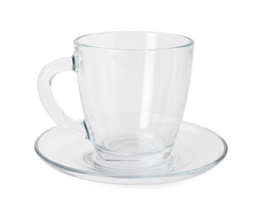 Wall Mural - One clean glass cup and saucer isolated on white