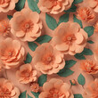 Floral seamless pattern with peach fuzz color flowers papercraft style. Generative ai