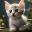 A curious kitten with big eyes, watching a butterfly flutter by1