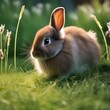 A fluffy bunny with a fluffy tail, nibbling on a blade of grass4