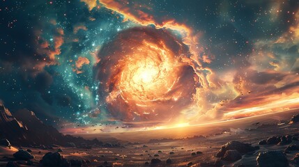 Wall Mural - galaxy and sky wallpaper and cosmic nebula. generative ai