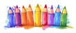 A liquid of colorful purple, pink, and violet writing implements are lined up on a white background, perfect for art, cosmetics, paint, and creating tints and shades