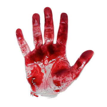 Bloodstained handprint on transparent background. Gruesome yet captivating horror element