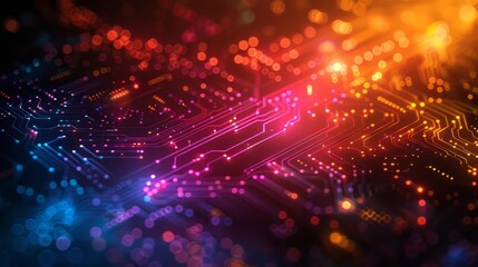 Aufkleber - A colorful computer chip with a lot of dots and lines. The image is abstract and has a futuristic feel to it