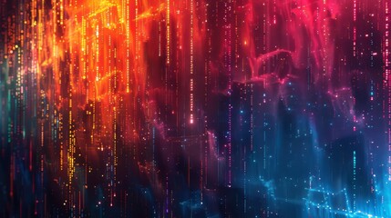 Poster - A colorful, abstract background with a lot of sparkles. The colors are red, blue, and yellow
