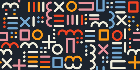 Aufkleber - Pattern of geometric shapes, squares and circles, dots and sticks. Colorful abstract pattern of shapes.