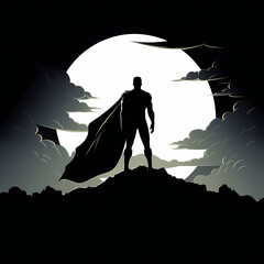 Canvas Print - A superhero silhouette against the moon. 