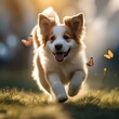 A happy puppy with a wagging tail, chasing a butterfly in a sunlit meadow2