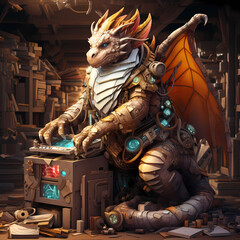 Poster - Mechanical dragon guarding a treasure trove of data