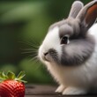 A fluffy bunny with soft fur, nibbling on a strawberry with delight4