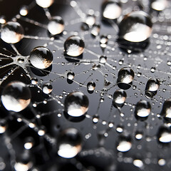 Canvas Print - A close-up of water droplets on a spiderweb.