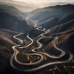 Canvas Print - Aerial view of winding mountain roads. 