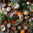 Garden-to-pot vegetarian feast showcasing a variety of natural