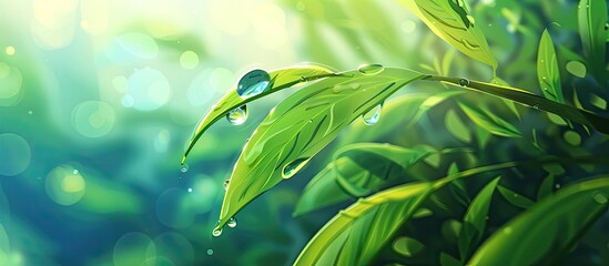 Wall Mural - A close up of a terrestrial plant from the hemp family with water drops on the leaves, showcasing the beauty of nature and the importance of hydration for plant growth