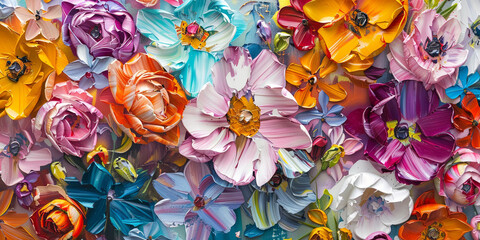 Wall Mural - beautiful bouquet of colorful flowers in the style of oil painting, generative AI