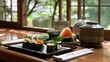 Traditional sushi culture showcased through a cozy handcrafted set of maki and temaki