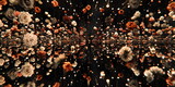 Fototapeta  - Banner of dark abstract background with flowers mirrored. Space for text, aesthetic