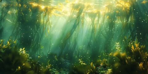 Canvas Print - Sunlight filters through the water, creating a mesmerizing sight in a kelp forest