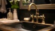 Elegant Brass Faucet Over Antique Vintage Sink Showcasing Traditional Craftsmanship and Design