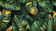 A luxurious pattern featuring tropical leaves with gold accents on veins and edges, creating an opulent and elegant feel.