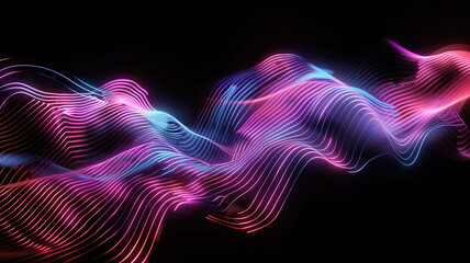 Wall Mural - Neon futuristic flashes on black background. Motion light lines backdrop. For banner, postcard, illustration. Created with generative AI tools