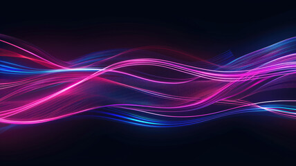 Wall Mural - Neon futuristic flashes on black background. Motion light lines backdrop. For banner, postcard, illustration. Created with generative AI tools