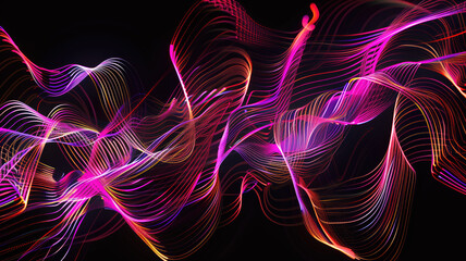 Wall Mural - Neon futuristic flashes on black background. Motion light lines backdrop. For banner, postcard, illustration. Created with generative AI tools