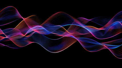 Wall Mural - Neon futuristic flashes on black background. Motion light lines backdrop. For banner, postcard, illustration. Created with generative AI tools