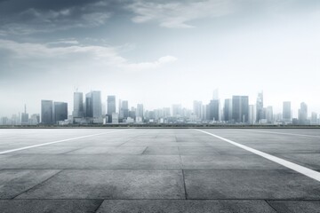 Wall Mural - city skyline with large empty parking lot in middle