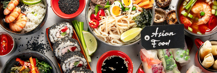 Sticker - Asian food background with various ingredients.