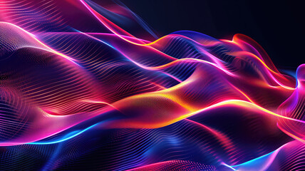 Wall Mural - Neon futuristic flashes on black background. Motion light lines backdrop. For banner, postcard, illustration. Created with generative AI tools