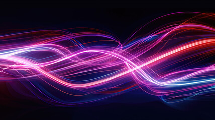 Wall Mural - Neon futuristic flashes on black background. Motion light lines backdrop. For banner, postcard, illustration. Created with generative AI tools