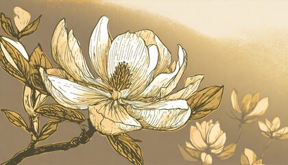 Wall Mural - hand drawn magnolia flower ink sketch engraving style vector illustration