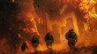 A dynamic tableau of teamwork firefighters in protective suits unite to extinguish towering flames city s guardians