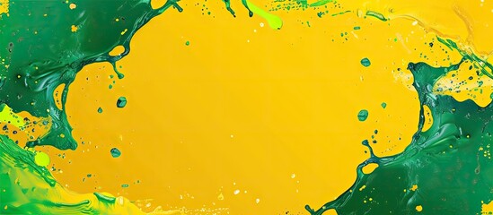 Canvas Print - A rectangle of green and yellow art paint creates a vibrant splash on a yellow background, resembling a circle in the grassland landscape. The visual arts pattern adds a pop of color to the scene