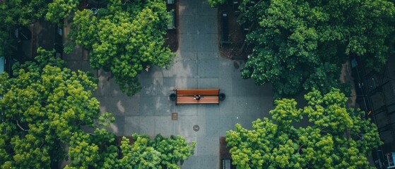 Wall Mural - A view of a park bench surrounded by trees and people. Generative AI.