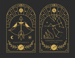 Set of Modern magic witchcraft cards with astrology Sagittarius zodiac sign characteristic. Vector illustration
