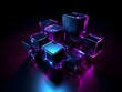 © yelosole - Striking Neon Geometric Cube Formation in Vibrant Electric Hues Against Darkened Backdrop