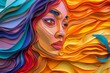Colorful paper texture portrait of woman 