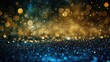  Dark Blue and Gold Particle Abstract Background Illuminated by Golden Light, Sparkling Particles Bokeh, Navy Blue with Glimmering Gold Foil Texture - A Festive Holiday Concept