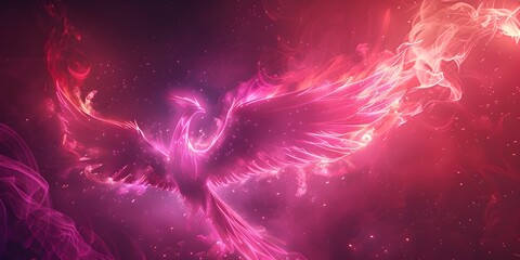 Wall Mural - neon phoenix rises from glowing palm amid cosmic backdrop