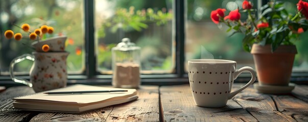Poster - Peaceful Early Morning Workspace of a Disciplined Entrepreneur Embracing Simplicity