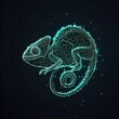 Chameleon in linear and particle form with dark background.with Generative AI technology
