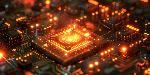 Poster - quantum computing chips emitting radiant lights representing the leap into next processing power and