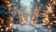 © Tangtong - Winter Magic, Snow-covered trees adorned with twinkling lights in a winter wonderland setting, perfect for holiday-themed imagery