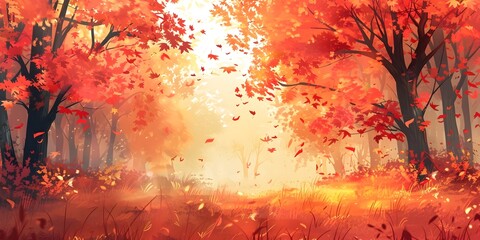 Wall Mural - Autumnal Blaze of Color in a Magical Maple Forest Celebrating the Season s Fiery Farewell