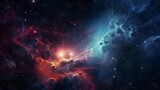 Fototapeta  - Colorful red blue nebula in space. 