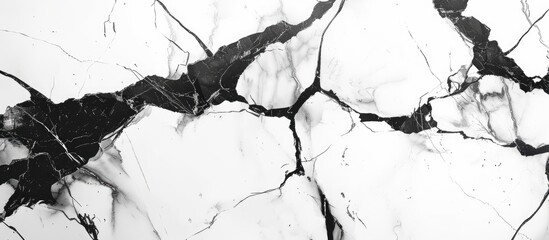 Poster - A monochrome photograph captures a cracked glass surface with a twig and tree reflection, showcasing a beautiful pattern in the visual arts