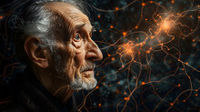 The Emblem For International Parkinson's Awareness Month Features An Aged Man And Artwork Illustrating Synapses And Neuron Communication, Ideal For Raising Awareness And Promoting Health.
