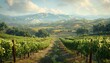 Vineyard Vista, Rows of grapevines stretching across rolling hills, showcasing the beauty and bounty of wine country